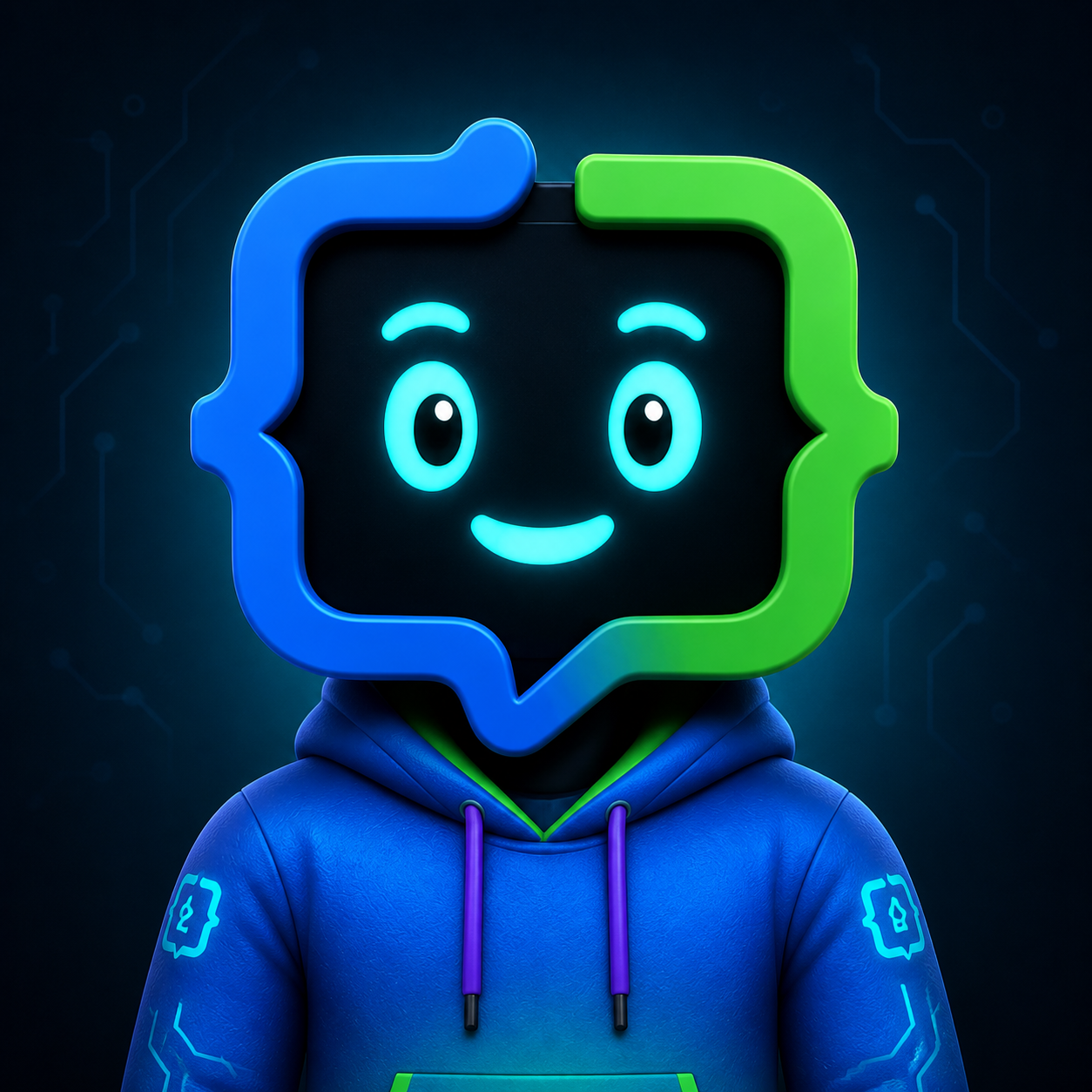 Codey, mascote do Código Comentado, usando um moletom azul